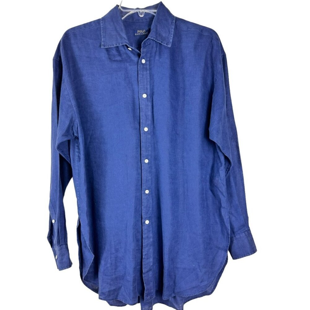 Polo Ralph Lauren‎ Blue Linen Casual Button-Down Long sleeve Shirt Size 12